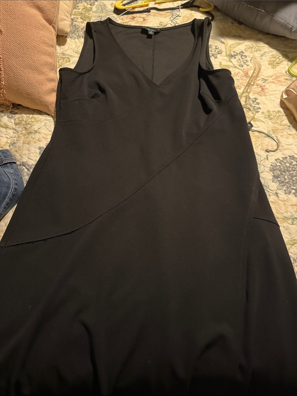 Lauren Ralph Lauren Black Sleeveless V-Neck Maxi Dress with Subtle Seams
